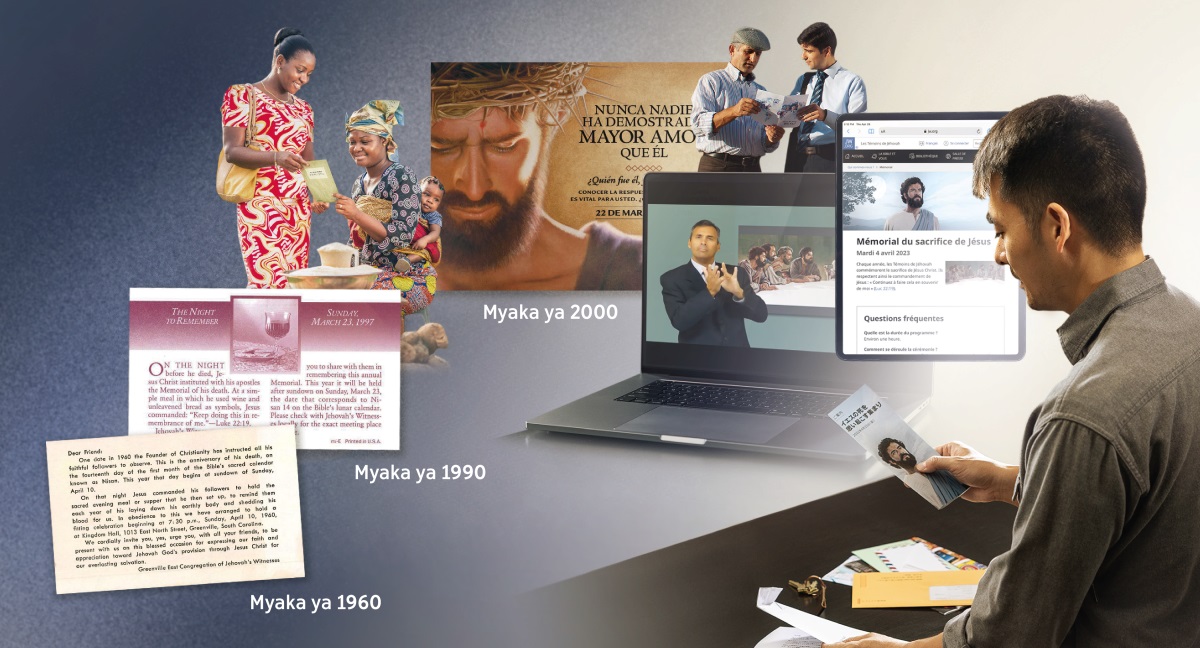 Mulume muguma afumbasire omulali gw’entimanano y’Okukengera olufû lwa Yezu arhumiragwa kugerera e Enternete. Enfoto: 1. Abahubiri b’omu maeneo g’igulu gali lubero bali bahâna emilali y’entimanano y’Okukengera olufû lwa Yezu. 2. Emilali y’akaratasi n’ey’ecielektroniki y’entimanano y’Okukengera olufû lwa Yezu kurhangira omu myaka ya 1960 kuhika ene eri omu ndimi ziri lubero, ciru n’omu lulimi lw’ebimanyiso.