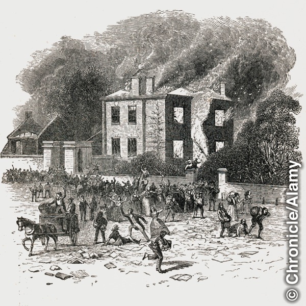 කුපිත වූ ජනයා1791දී ප්‍රීස්ට්ලිගේ නිවස සහ පර්යේෂණාගාරය විනාශ කරමින්