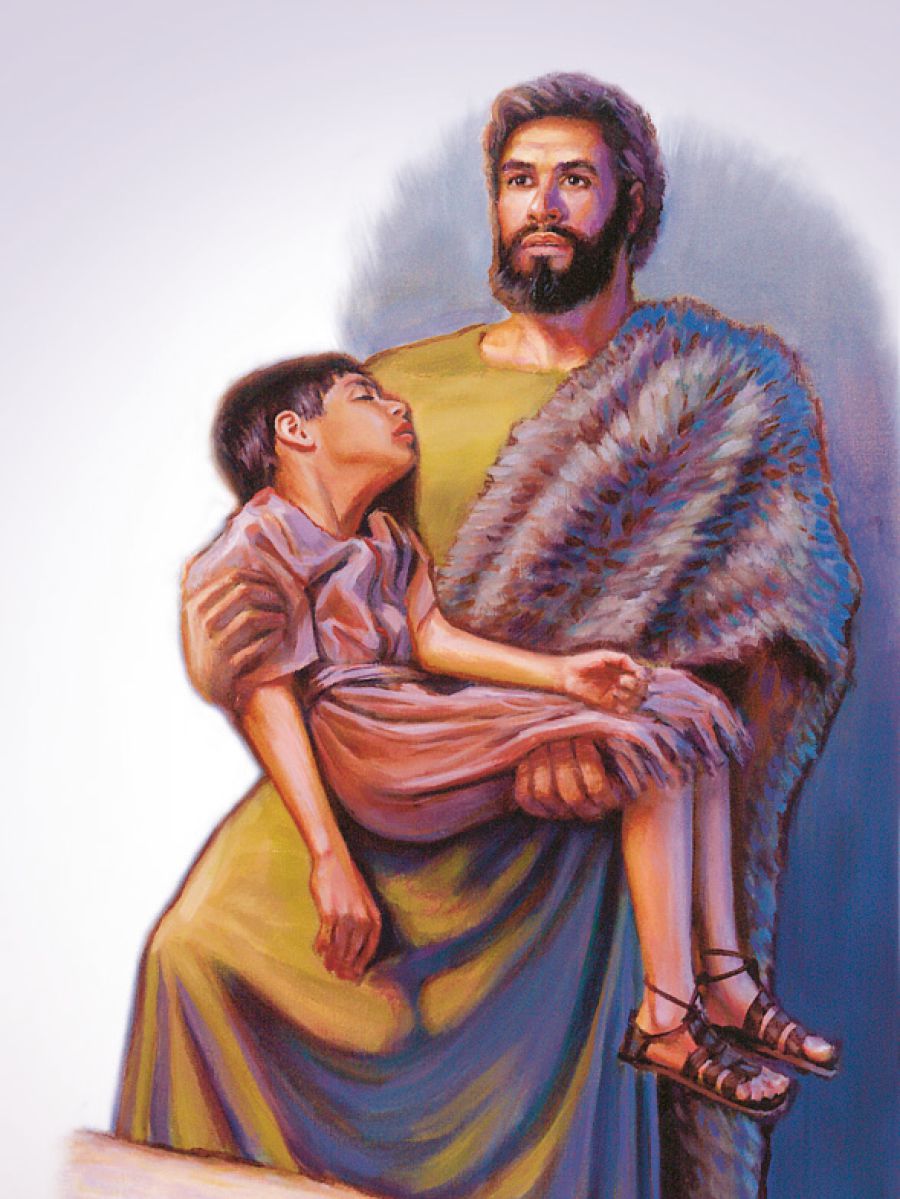 එලියා මිය ගිය දරුවෙක්ව ඔසවගෙන එනවා