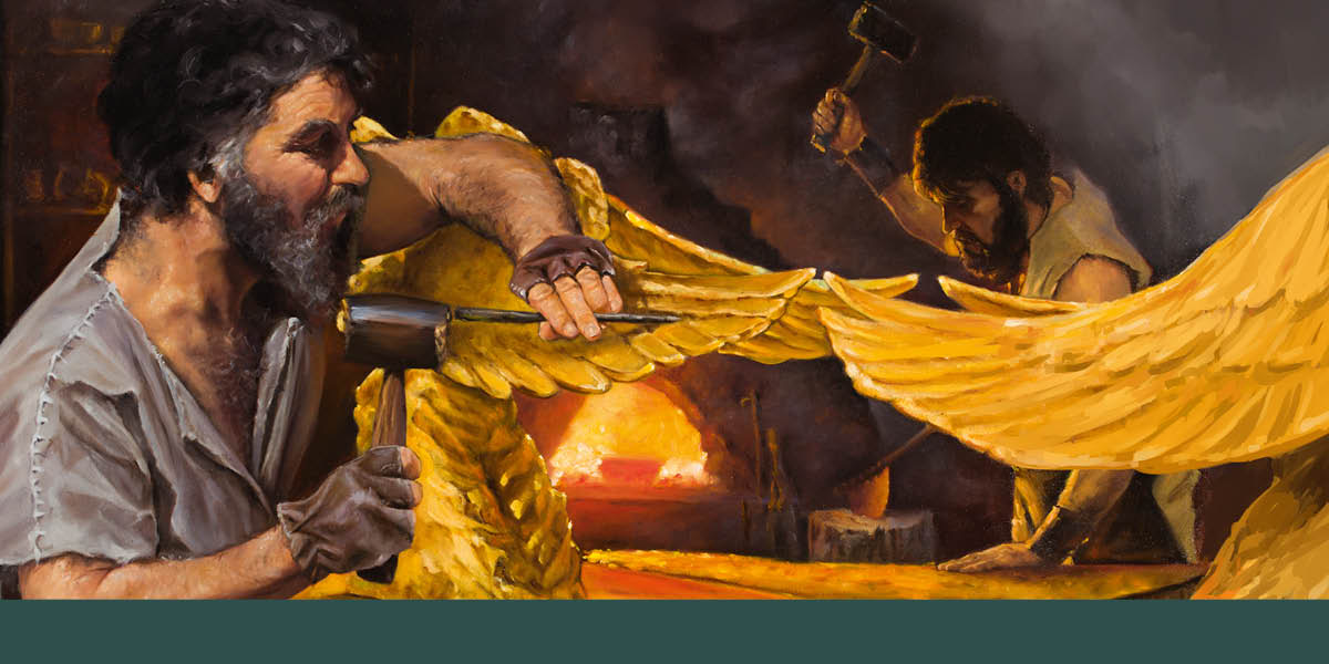 බෙසලෙල් සහ ඔහොලියාබ් ශුද්ධ කූඩාරමට අවශ්‍ය දේවල් රත්තරන්වලින් කැටයම් කරනවා. එක් කෙනෙක් කෙරුබ්වරයාගේ පියාපතක සියුම් තැන් මිටියකින් සකස් කරනවා. අනිත් කෙනා රත්තරන් තහඩුවක් තලනවා.