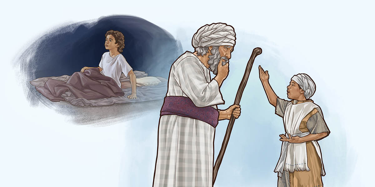 පින්තූරවල අදහස: 1. යෙහෝවා කතා කරද්දී පුංචි සාමුවෙල් අහන් ඉන්නවා. 2. යෙහෝවා කියපු පණිවිඩේ සාමුවෙල් ඒලීට කියනවා.