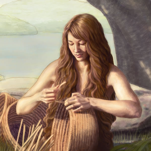 ආදම්ට පලතුරු එකතු කරන්න ඒව කූඩයක් හදමින්