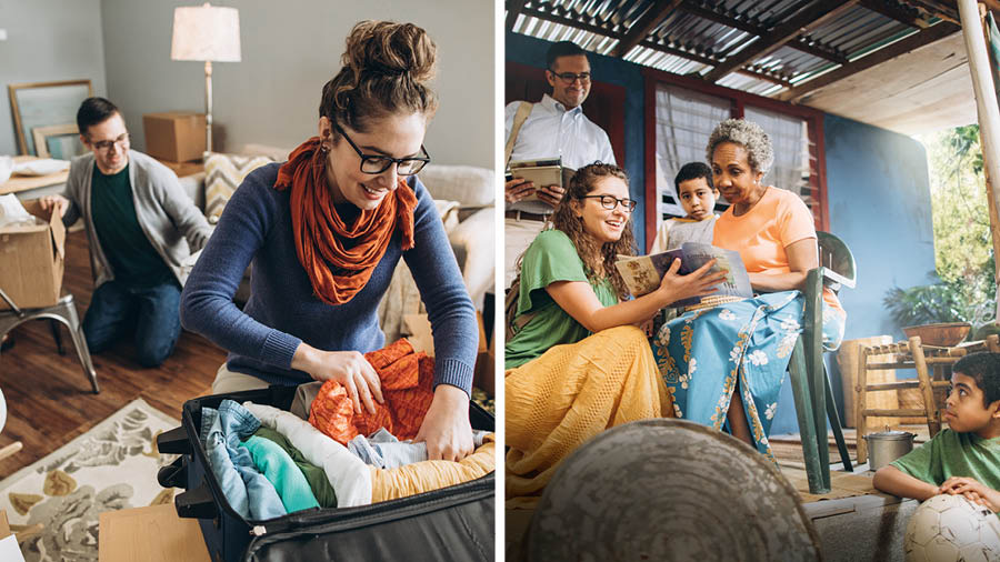 පින්තූරවල අදහස: යුවළක් ප්‍රචාරකයන් අඩු පළාතක සේවය කරන්න යන්න එයාලගේ ජීවිත සරල කරගන්නවා. 1. ඒ යුවළ එයාලගේ බඩු පැක් කරනවා. 2. ඒ යුවළ වෙන පළාතකට ගිහින් සේවය කරනවා. බිරිඳ සඟරාවක තියෙන තොරතුරු ගැහැනු කෙනෙක්ට පෙන්නනවා.