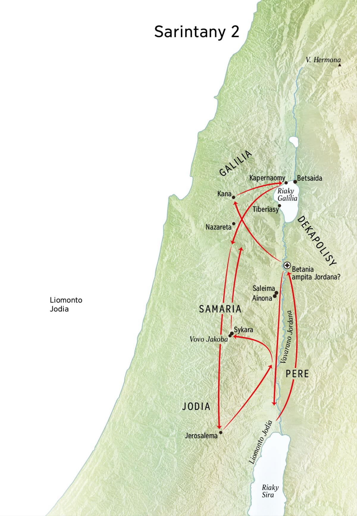 Map of locations in Jesus’ life including the Jordan River and Judea