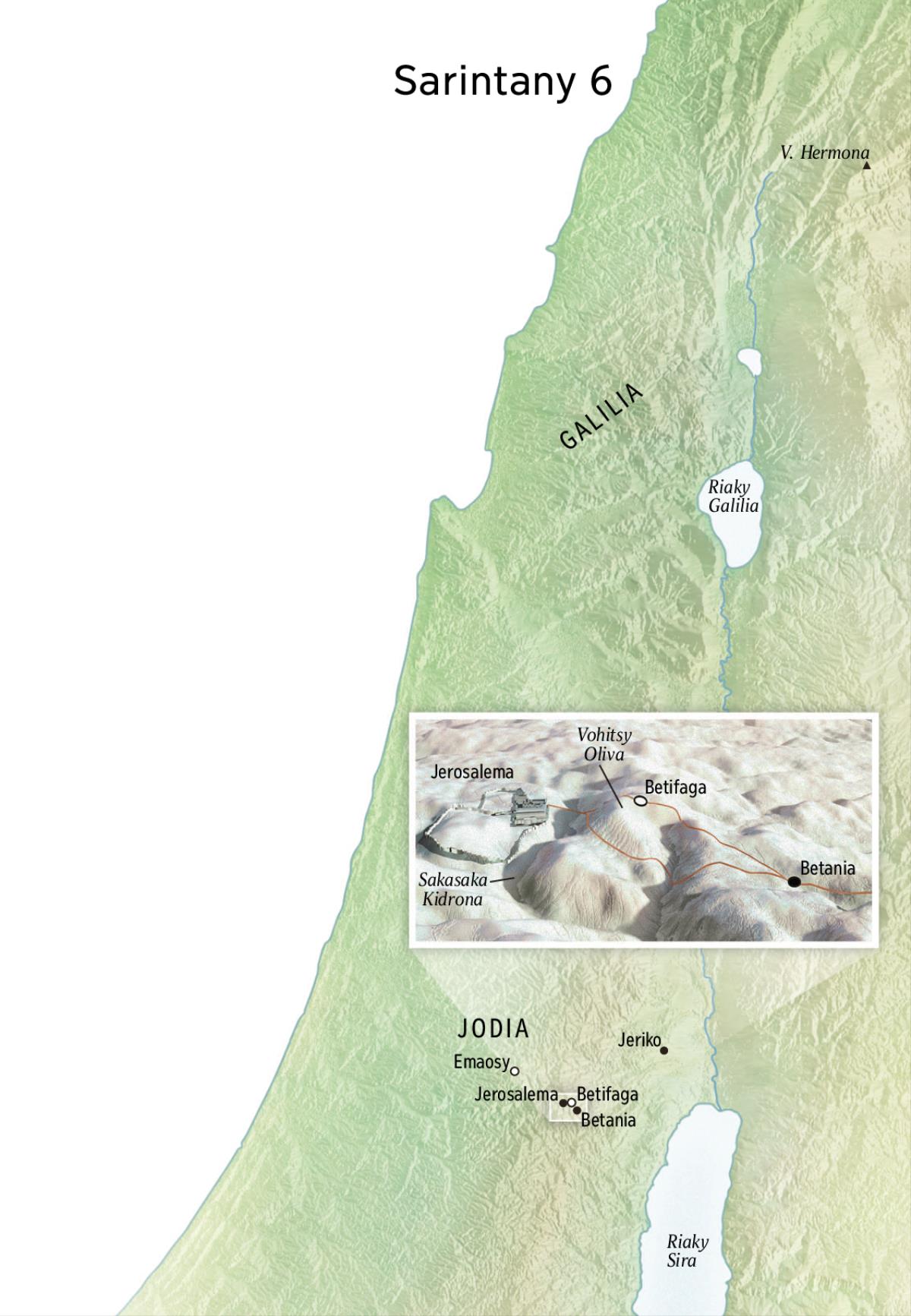 Sarintany ahità ty pilasy nanaovani-Jesosy fanompoa farany, anatini-zay Jerosalema, Betania, Betifaga, noho Vohitsy Oliva
