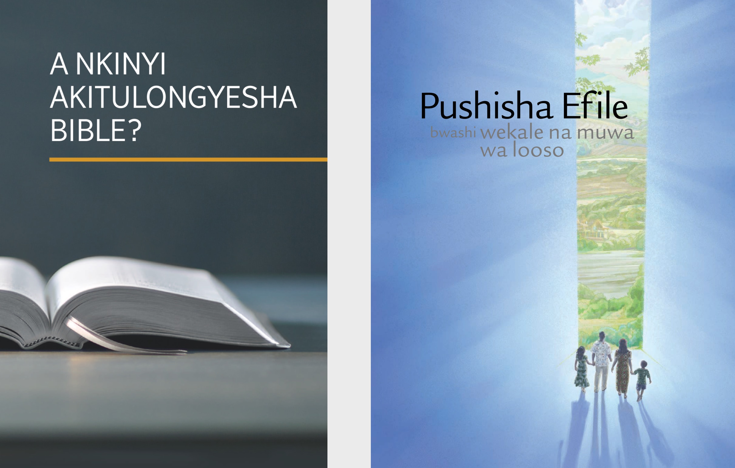 Mukanda wa ‘A nkinyi akitulongyesha Bible?’ na broshire a ‘Mukandu wibuwa w’Efile Mukulu!’