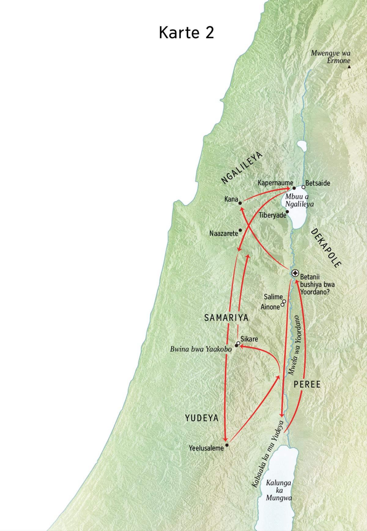 Map of locations in Jesus’ life including the Jordan River and Judea