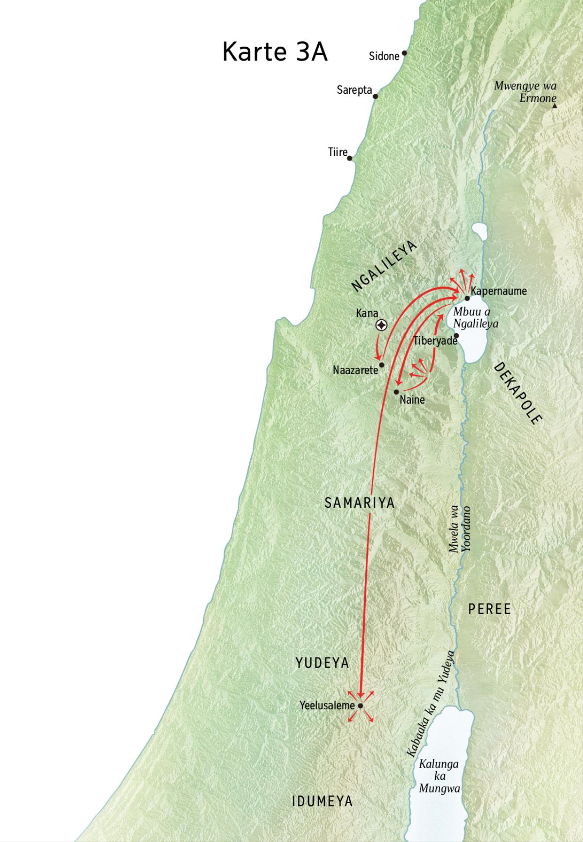 Map of Jesus’ ministry in Galilee, Capernaum, Cana