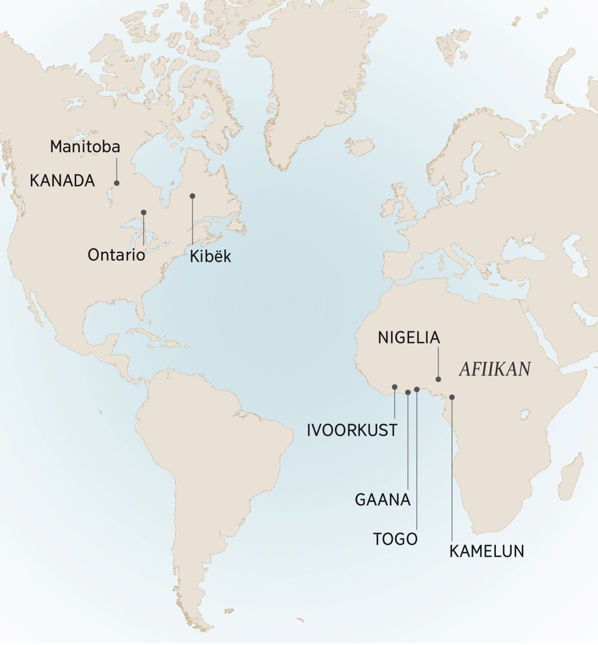 Wan kaita di ta lei so u dee kamian ka André bi ta dë, söseei ka a bi dini Jehovah: Manitoba, Ontario, ku Kibëk, a Kanada. Kamelun, Ivoorkust, Gaana, Nigelia, ku Togo, na Afiikan.