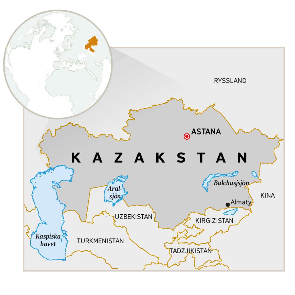 En karta över Kazakstan.