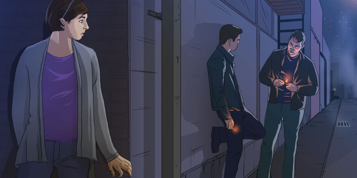 En tjej i ett farligt område på kvällen