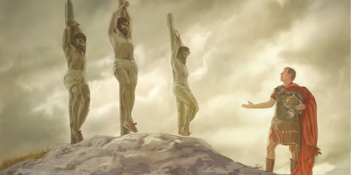 När Jesus har dött på pålen bredvid två brottslingar säger en officer: ”Han måste ha varit Guds son.”