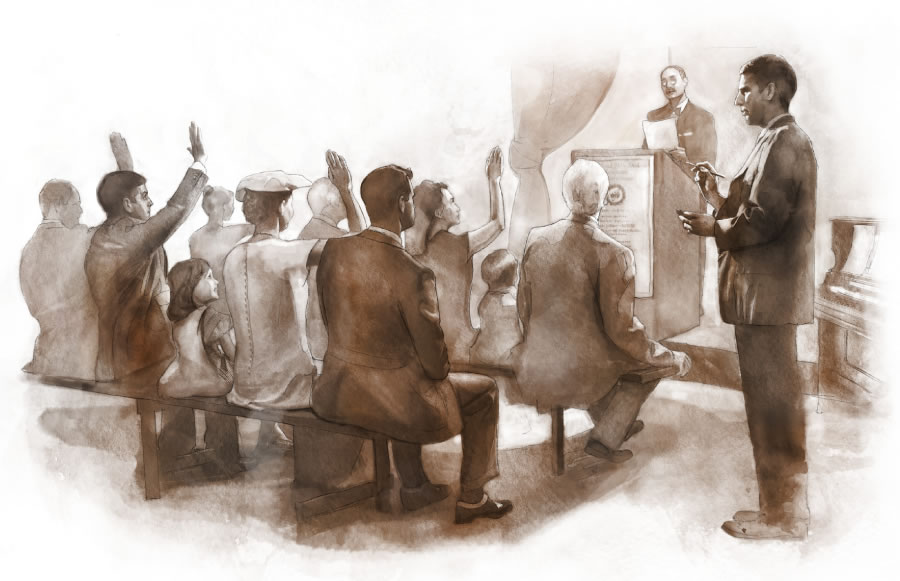 Det årliga valet av äldste i en församling på 1920-talet.