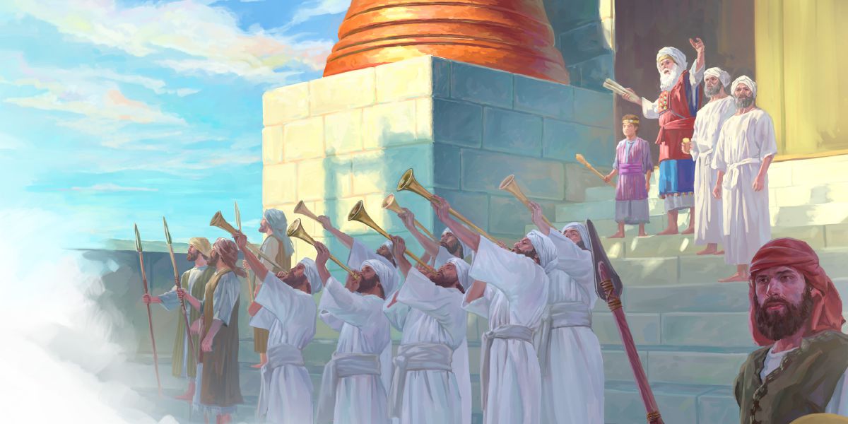 Översteprästen Jehojada ställer fram den unge kung Jehoas inför folket