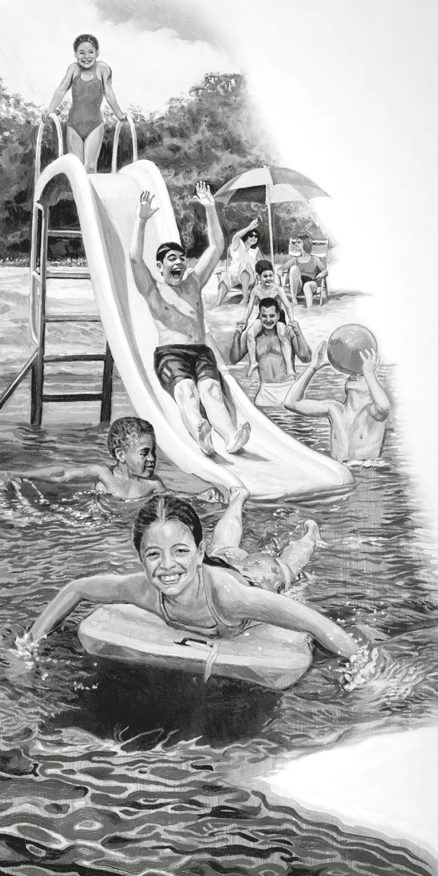 Barn leker i vattnet vid en strand