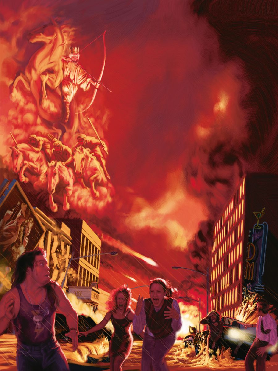 Jesus Kristus och hans himmelska armé förstör den onda världen i Harmageddon