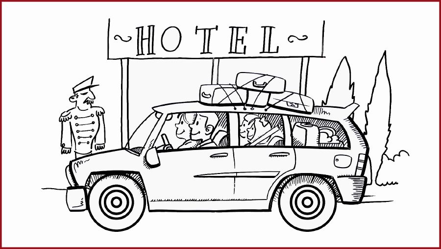 En familj kommer till sitt hotell.