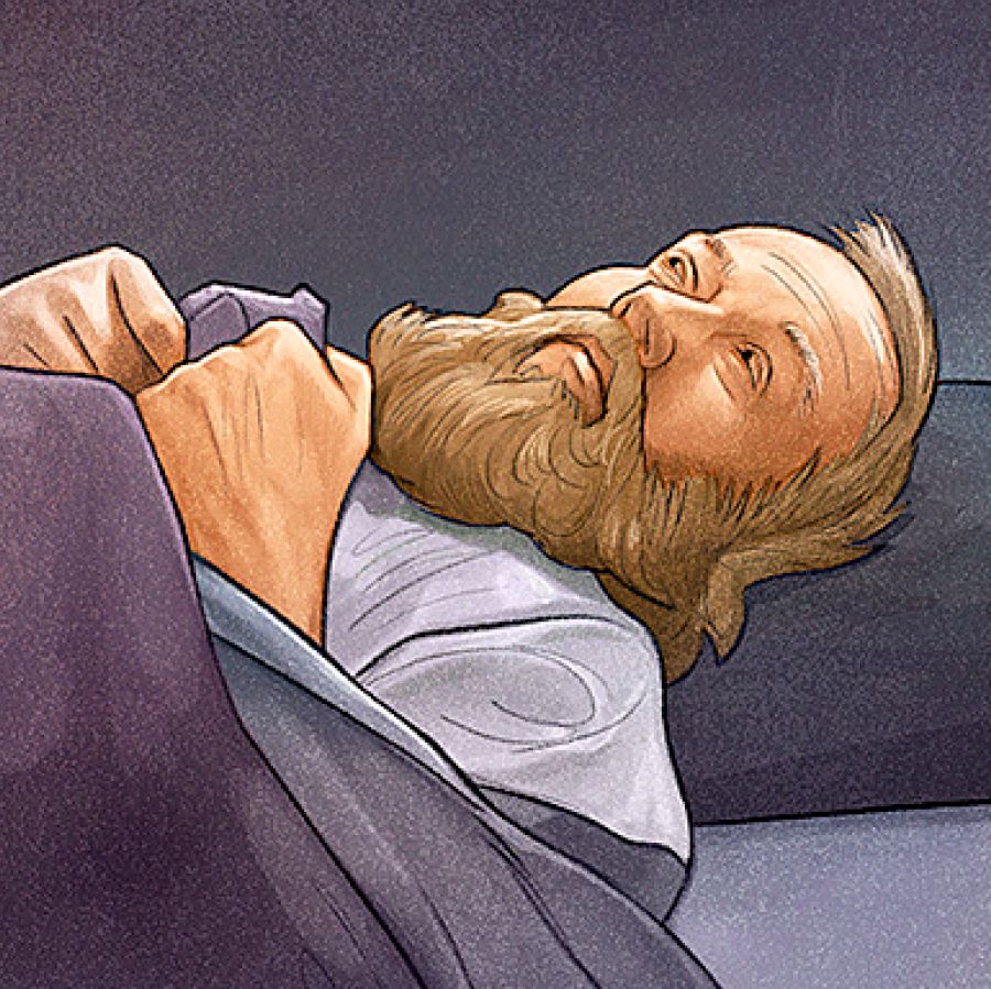 David ligger sjuk på sin säng