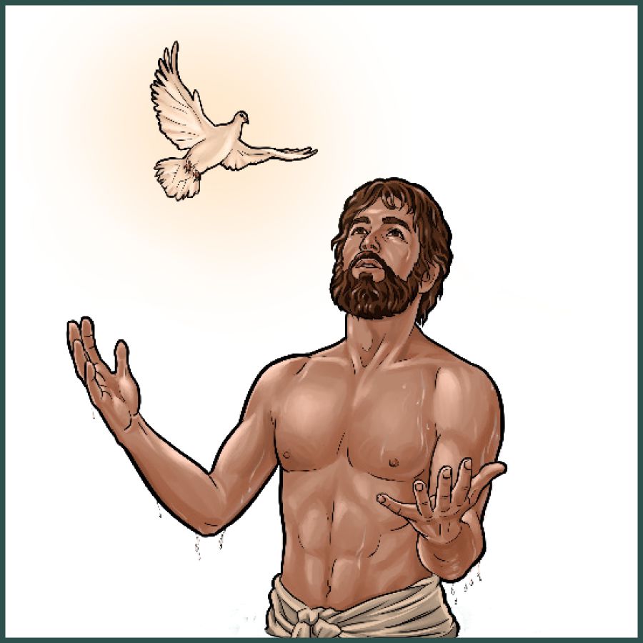 Guds ande kommer ner över Jesus som en duva.