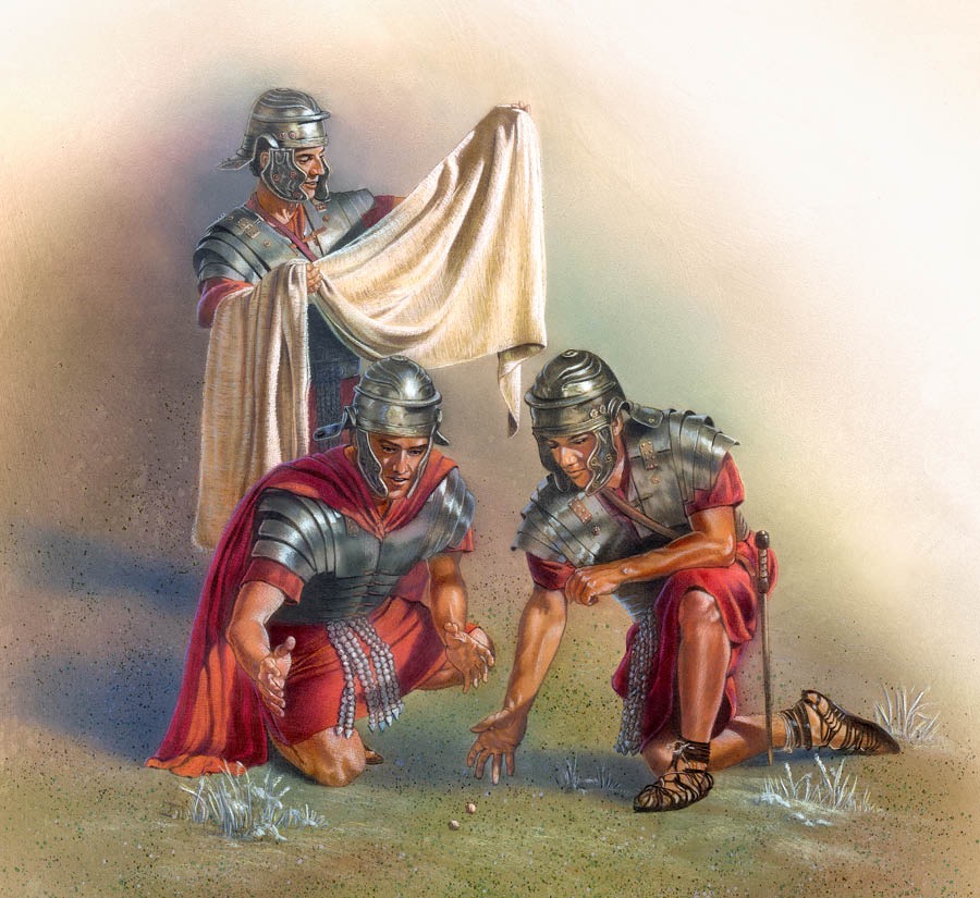 Soldater kastar lott om Jesus kläder.