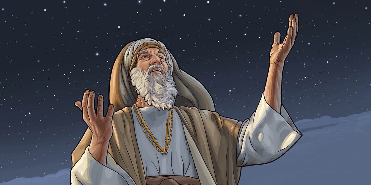 Abraham tittar upp mot stjärnhimlen.