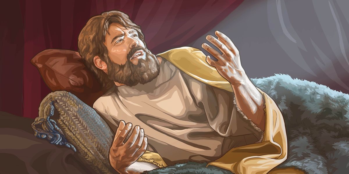 Kung Hiskia ligger sjuk och ber innerligt till Jehova.