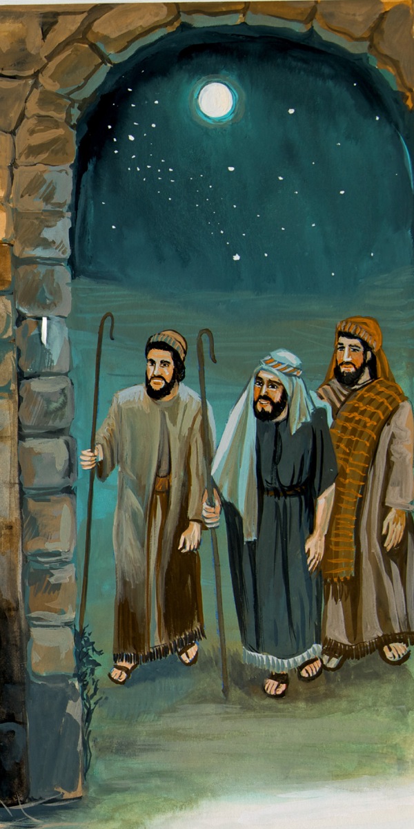 Herdar anländer till Betlehem för att se Jesus.