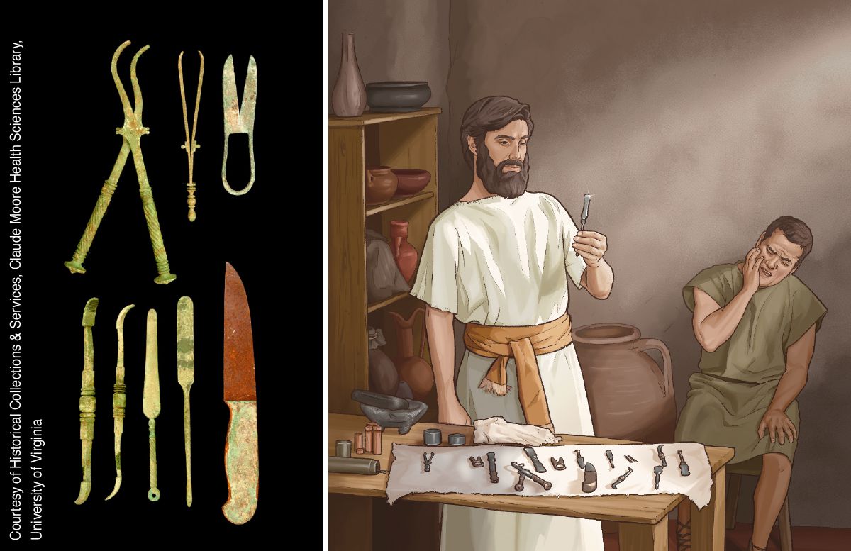 En läkare och några av hans instrument