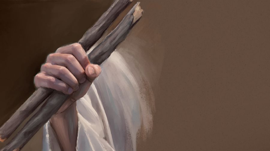 Hesekiel håller samman två stavar i sin hand.