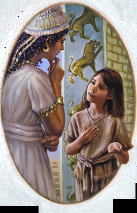 En tjänsteflicka som pratar med Naamans fru