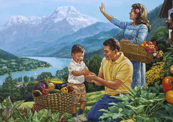 En lycklig familj i paradiset