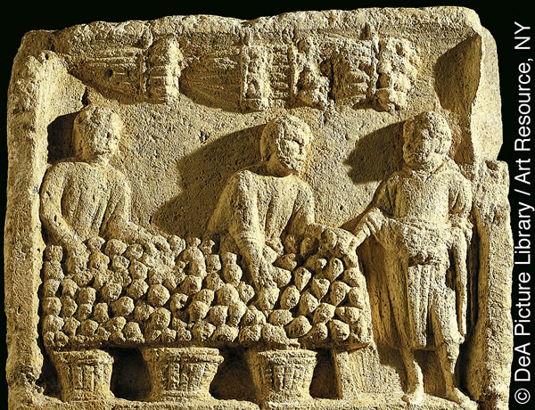 Relief av en fruktmarknad