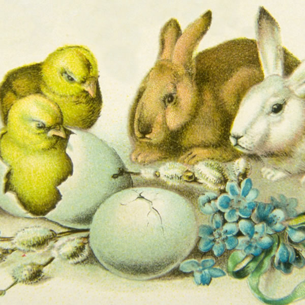 Påskharar, påskkycklingar och påskägg.