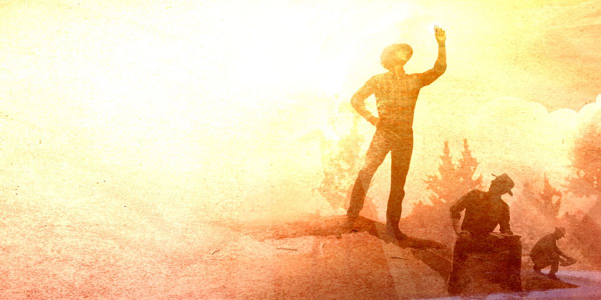 Guldgrävare letar efter guld.