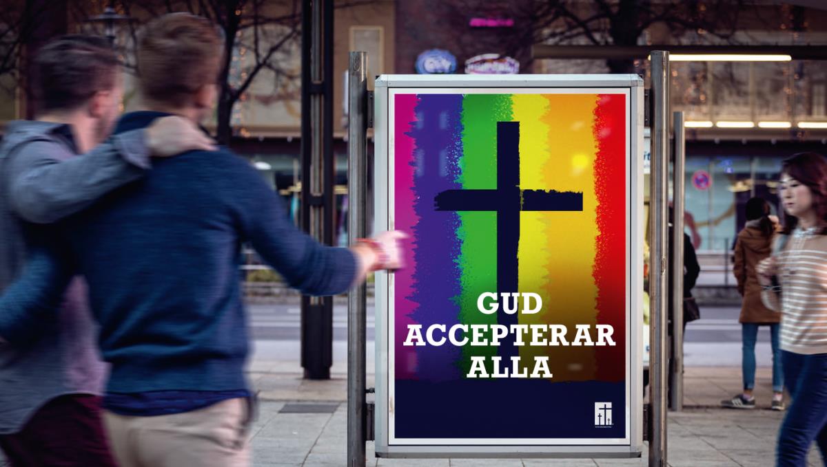 Reklam för en kyrka som accepterar homosexuella handlingar.