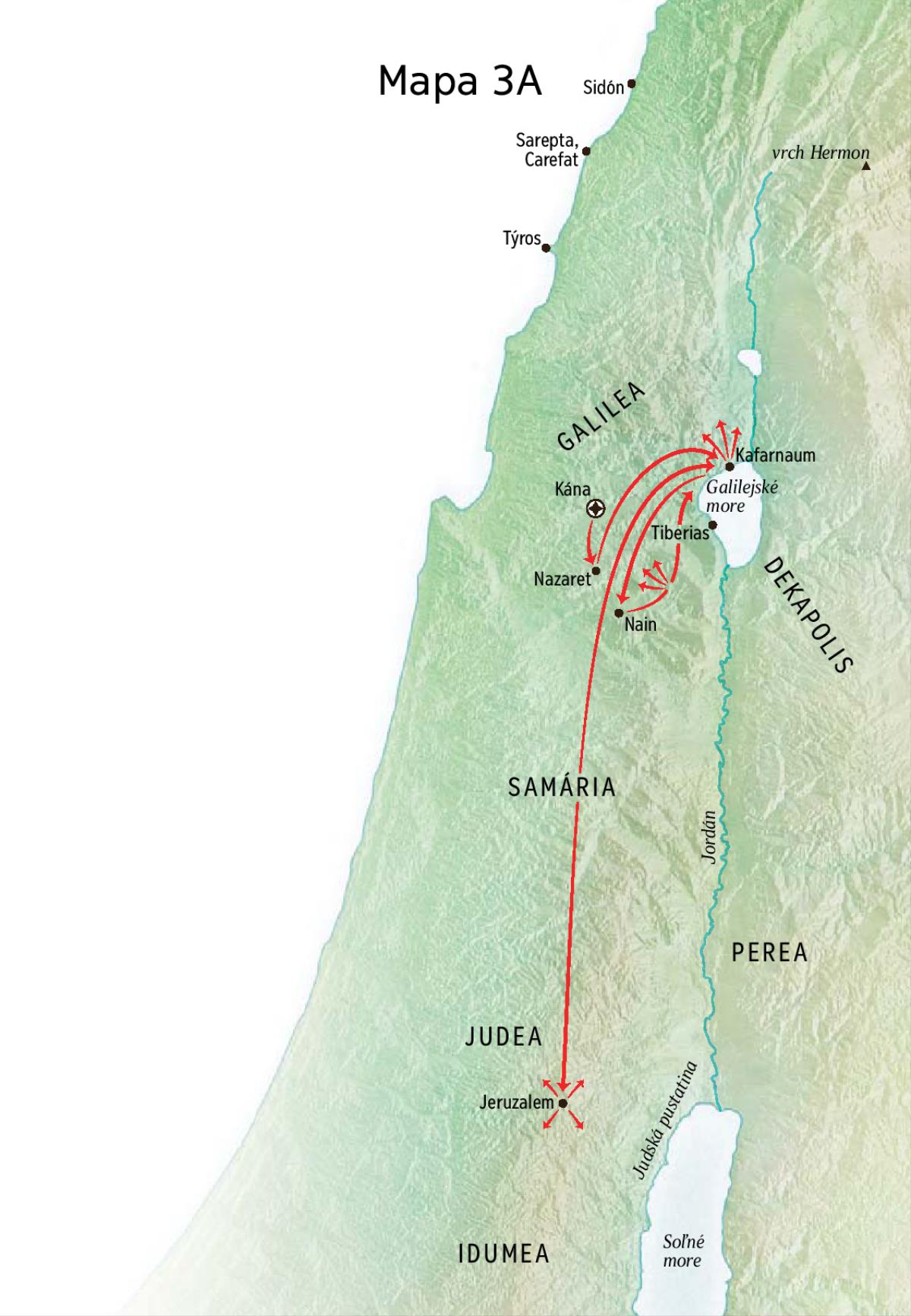 Mapa z obdobia Ježišovej služby v Galilei, Kafarnaume a v Káne