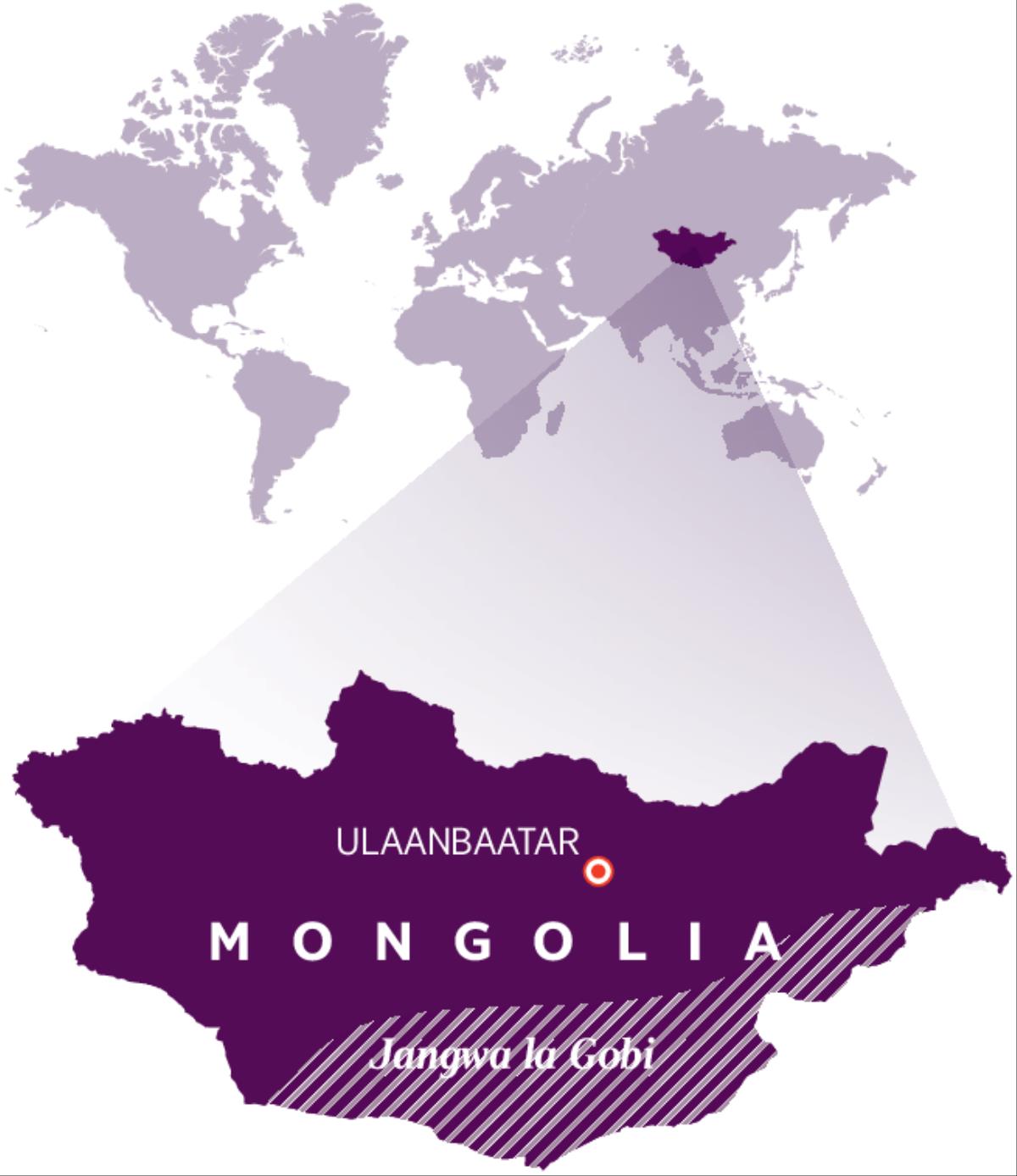 Ramani ya dunia inayoonyesha nchi ya Mongolia