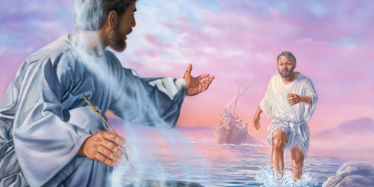 Petro anakutana na Yesu kwenye ufuo, huku mitume wengine wakimfuata kwenye mashua