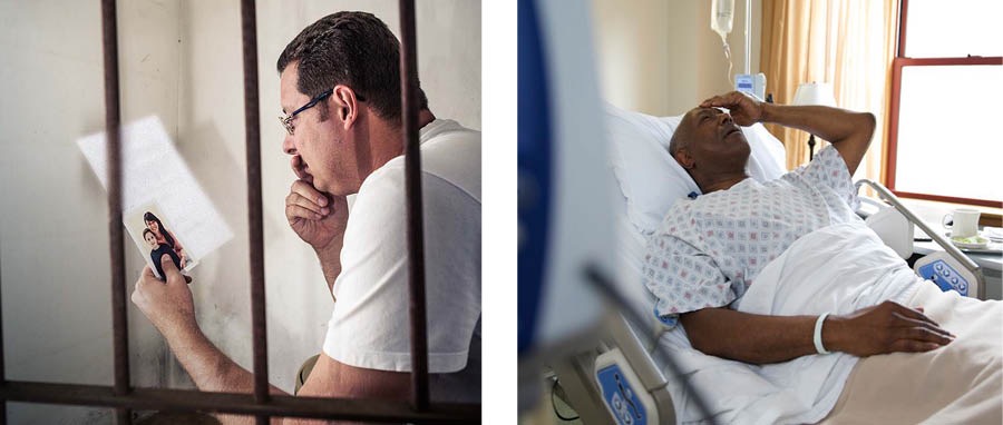 Picha: 1. Ndugu akiwa katika gereza, akisoma barua kutoka kwa familia yake. 2. Ndugu akiwa amelazwa hospitalini.