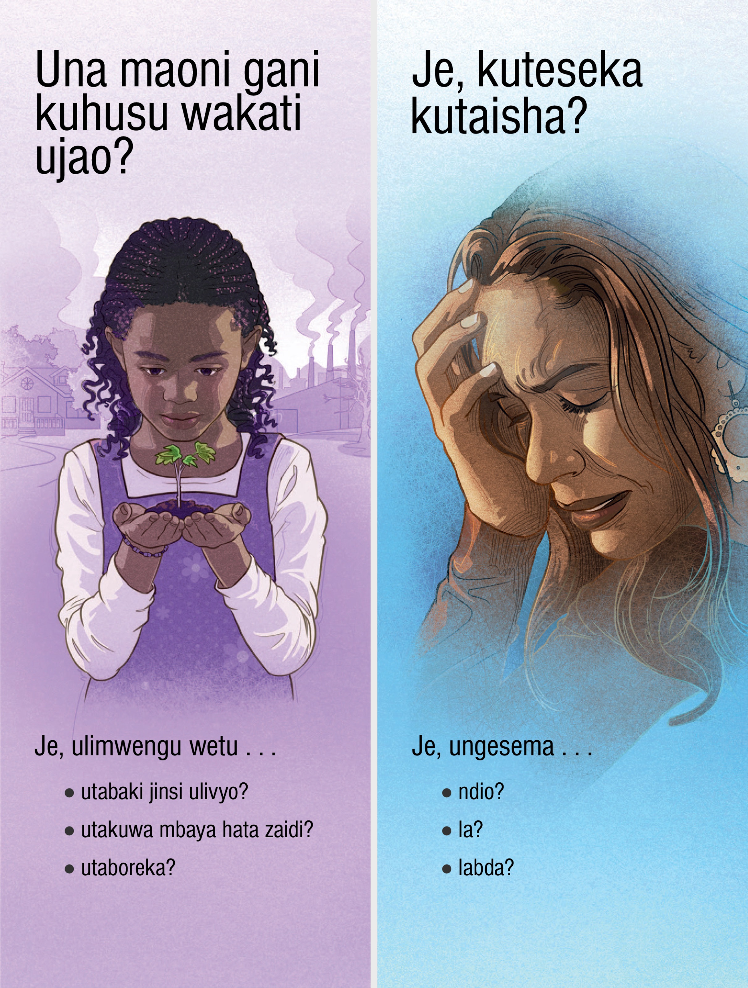 Trakti “Una Maoni Gani Kuhusu Wakati Ujao?” na “Je, Kuteseka Kutaisha? ”