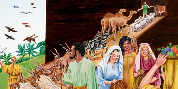 Nuhu na familia yake wakileta wanyama na vyakula kwenye safina