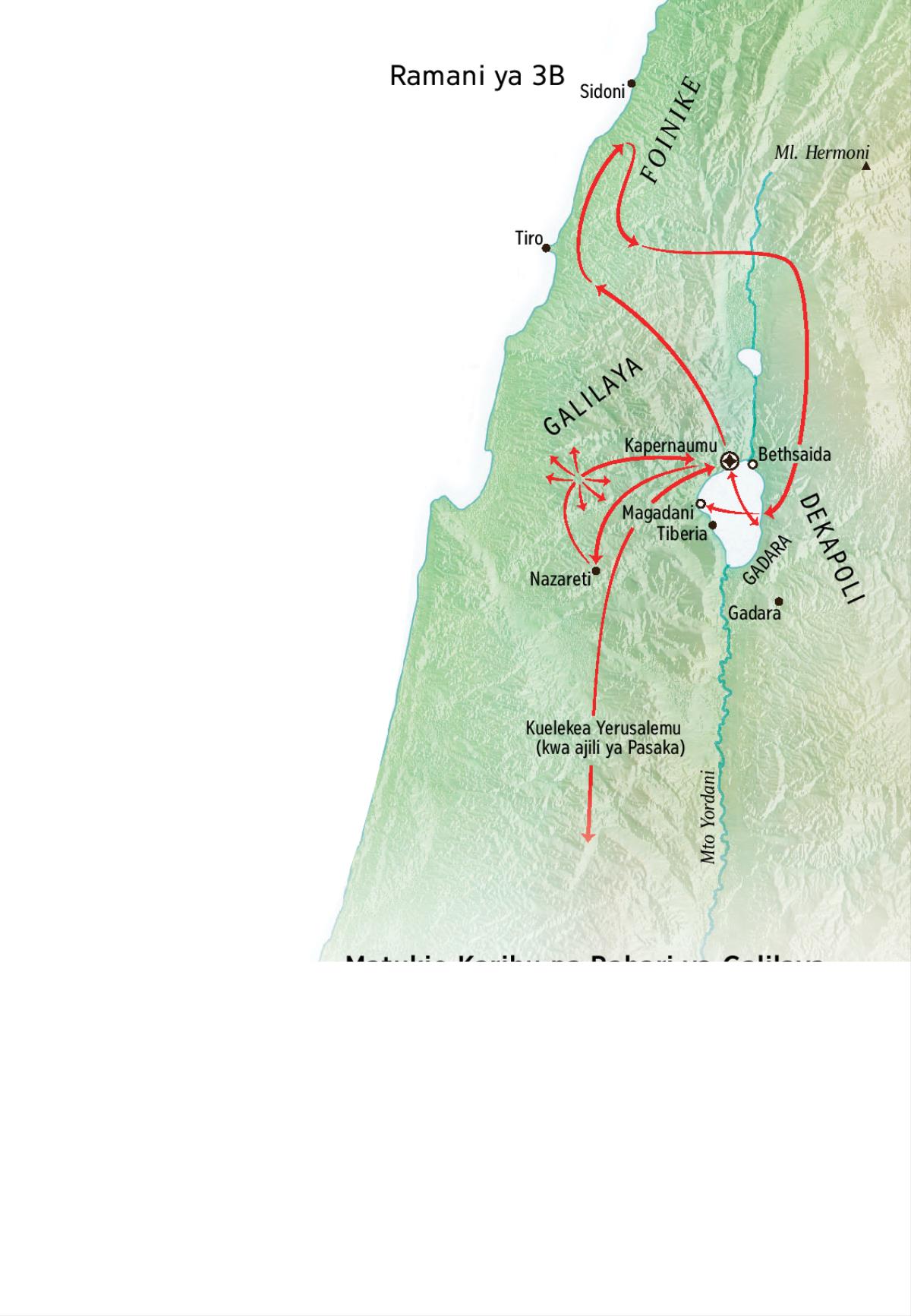 Map of locations related to Jesus’ ministry around Galilee, Phoenicia, and Decapolis