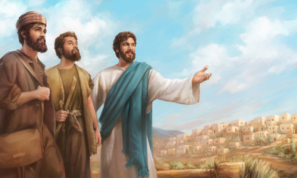Yesu akiwatuma wanafunzi wake wawili wakahubiri