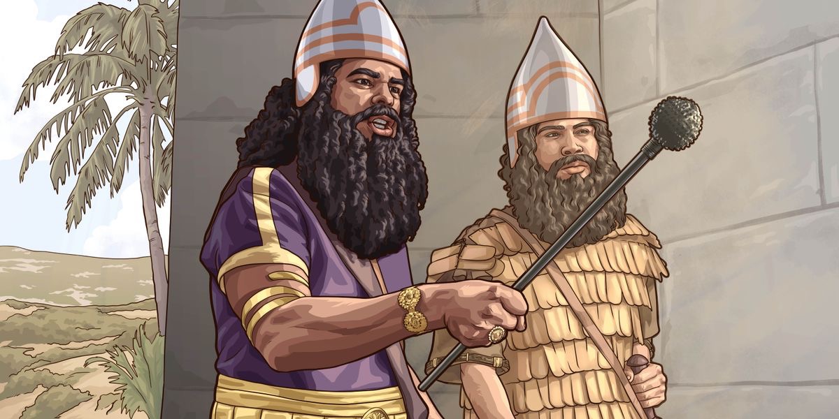 ரப்சாக்கேயும் ஒரு படைவீரனும் எருசலேமின் மதில்களுக்கு வெளியே நிற்கிறார்கள். ரப்சாக்கே தன் கையில் ஒரு செங்கோலைப் பிடித்துக்கொண்டு பேசிக்கொண்டிருக்கிறான்.