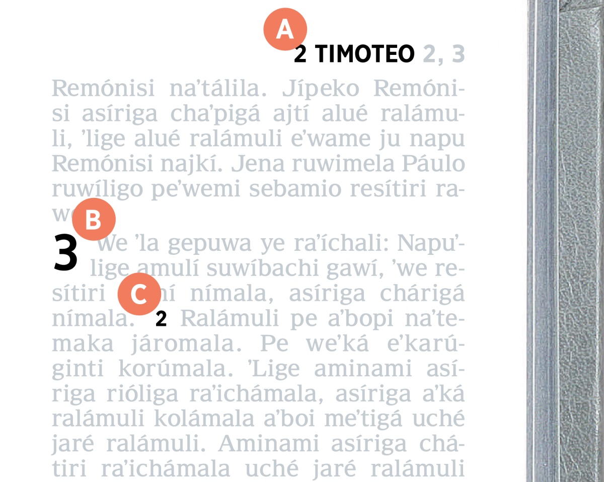Oselí koche uchú napu ruwí A, B y C uchúkame bilé página alué Bíbliachi.