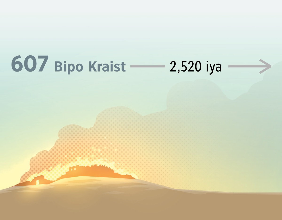 Paia bane Zarusalem bipotaim lo iya 607 Bipo Kraist. Apta nau, 2,520 iya bin go.