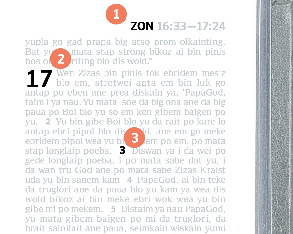 Leibol i soe 1, 2, ane 3 lo wan peiz wea Baibol.
