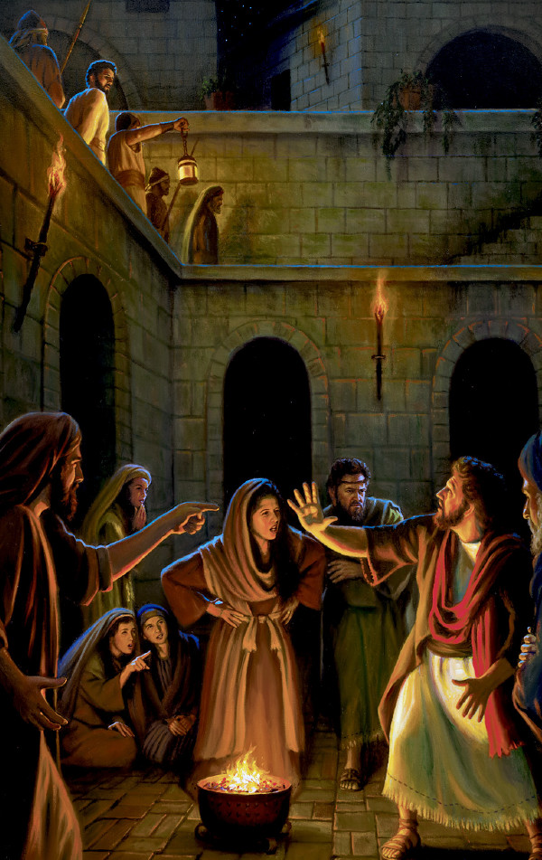 Jesus hateke tun husi pátiu no haree Pedro, neʼebé nega Jesus.