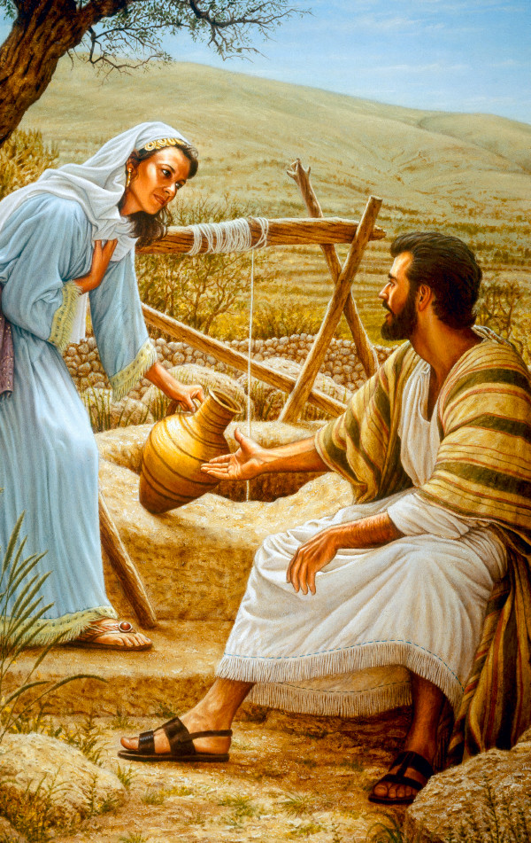 Jesus koʼalia ho feto Samaria ida iha bee-posu.