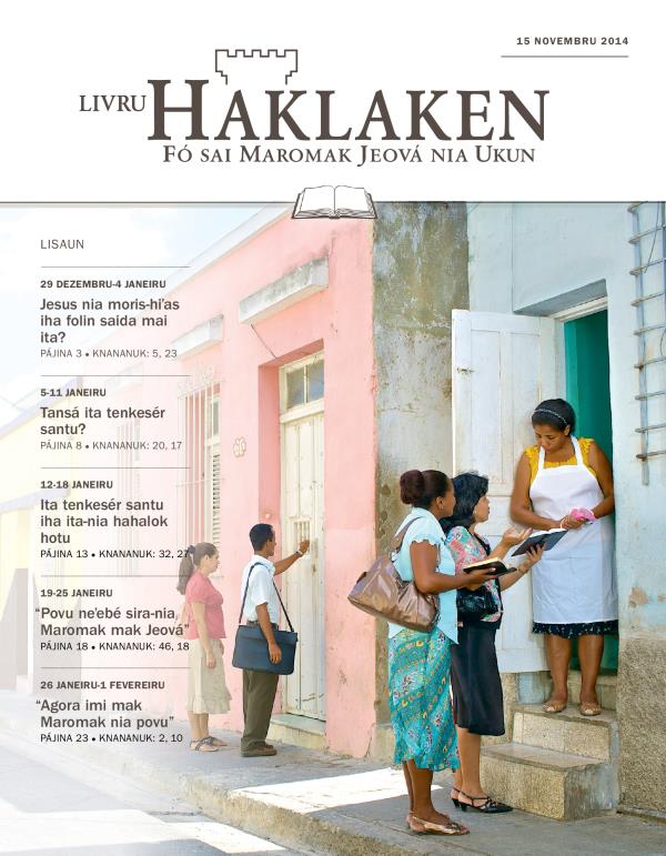 Pájina primeiru husi Livru Haklaken edisaun estudu, 15 Novembru 2014